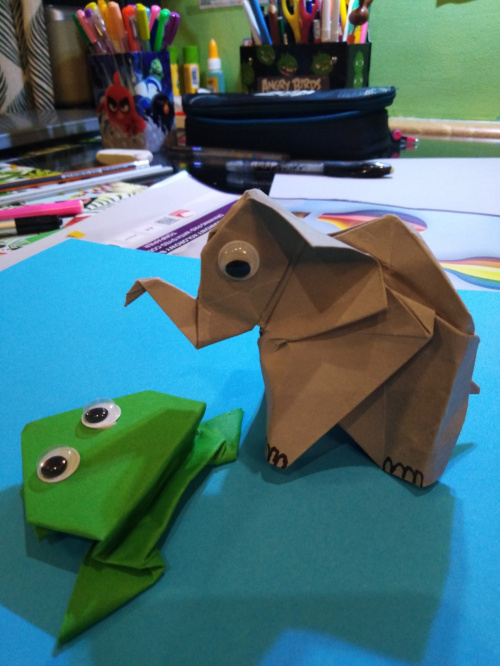 Słonik i żabka origami