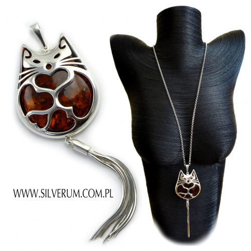 Kot czy Kocur? Srebrna biżuteria oryginalna - silverum.com.pl - #Koty, #duży, #wisior, #bursztyn, #biżuteria, #srebrna, #producent, #Gdańsk