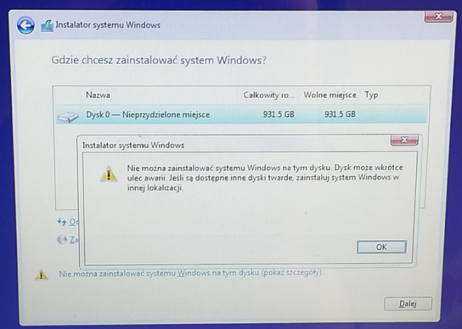 Windows 10 Nie Może Zainstalować Aktualizacji Nie można zainstalować systemu Windows na tym dysku. Dysk może wkrótce