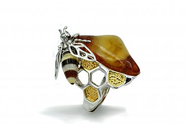 Bursztyn naturalny Oryginalny pierścionek - silverum.com.pl #pierścionek #pszczoła #plastrymiodu #oryginalny #nowoczesny #Autorskabiżuteria