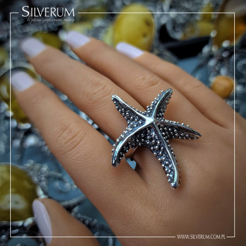 duży pierścionek srebrna rozgwiazda - silverum.com.pl - #pierścionek #rozgwiazda #srebro #modna #biżuteria